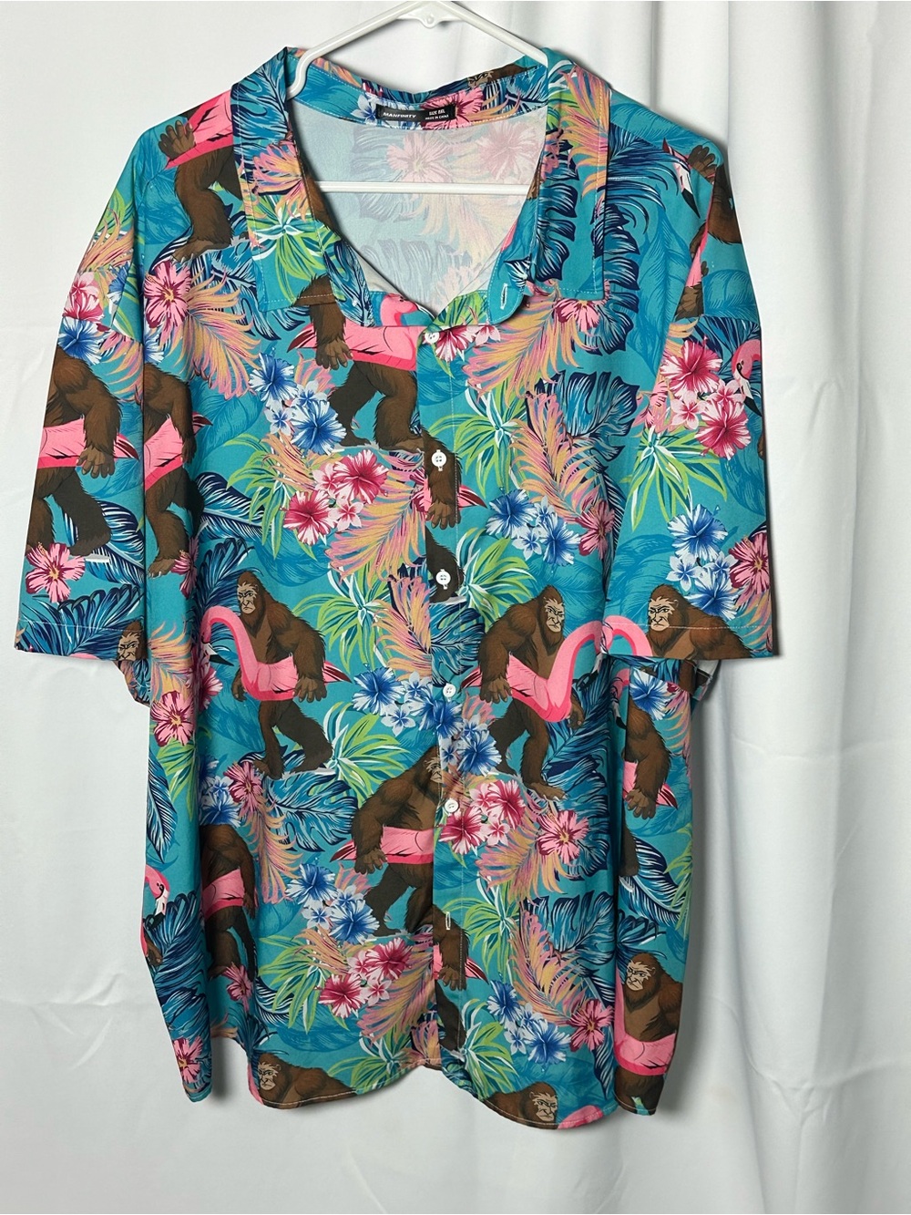 Manfinity Tropical big foot Print Button-Up Shirt - Teal & Pink